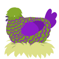 Von Sparkula, a chartreuse and violet chicken with a lace pattern