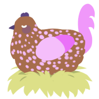 Tony, a brown and lavender chicken with a speckle pattern