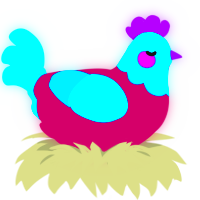 A wine and cerulean chicken with a head pattern