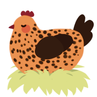 A vermilion and sable chicken with a speckle pattern