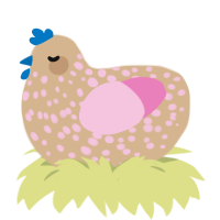 A beige and pink chicken with a speckle pattern