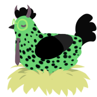 chicken pet, a crimson and white chicken with a speckle pattern