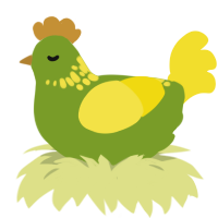Oli, a chartreuse and yellow chicken with a neck-speckle pattern