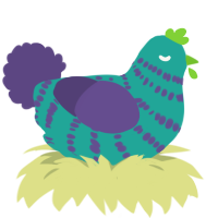 A turquoise and overcast chicken with a bar pattern