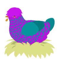 A amethyst and teal chicken with a lace pattern