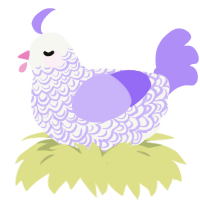 A white and lilac chicken with a double-lace pattern