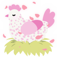 A white and pink chicken with a speckle pattern
