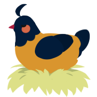 A orange and tumblr chicken with a head pattern