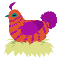 A vermilion and plum chicken with a bar pattern