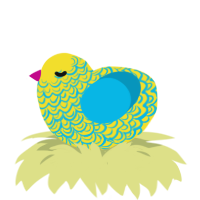 Infant God, a yellow and cerulean chicken with a double-lace pattern