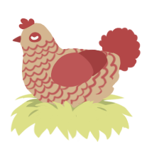 A beige and red chicken with a lace pattern