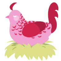 A pink and crimson chicken with a half-lace pattern