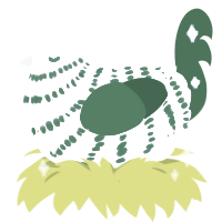 A white and leaf chicken with a bar pattern