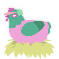 A lavender and turquoise chicken with a head pattern