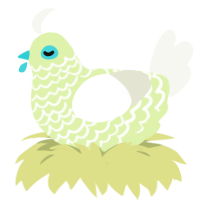 A apple and white chicken with a lace pattern