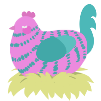 A leaf and red chicken with a bar pattern