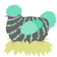 A grey and mint chicken with a bar pattern