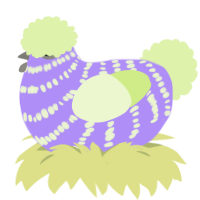 A lilac and apple chicken with a bar pattern