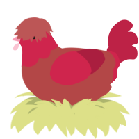 A red and crimson chicken with a head pattern