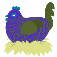 A indigo and olive chicken with a lace pattern
