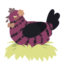 A plum and tumblr chicken with a bar pattern