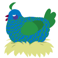 A sapphire and viridian chicken with a lace pattern