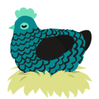 Pathogen, a teal and sable chicken with a lace pattern