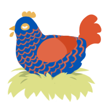 C4, a ultramarine and vermilion chicken with a lace pattern