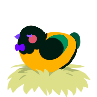 A ultramarine and rose chicken with a head pattern