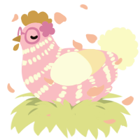 A lavender and cream chicken with a bar pattern