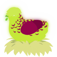 my bad son radiation, a lime and maroon chicken with a half-lace pattern