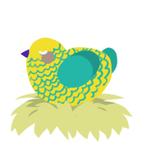 ufs lemon spritz, a yellow and turquoise chicken with a lace pattern