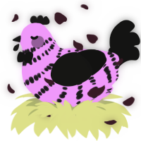 A lavender and black chicken with a bar pattern