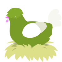 Pistachio, a chartreuse and white chicken