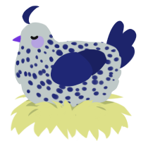 g, a silver and navy chicken with a speckle pattern