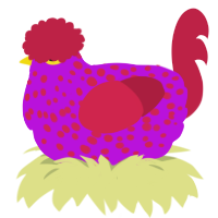 A amethyst and crimson chicken with a speckle pattern