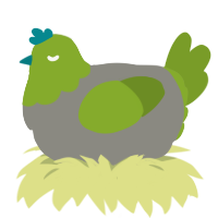A ash and chartreuse chicken with a head pattern