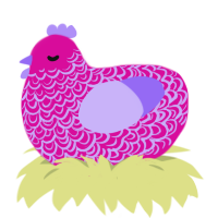 A fuchsia and lilac chicken with a double-lace pattern