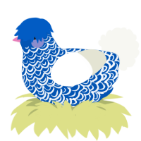 Snowstorm, a ultramarine and white chicken with a double-lace pattern