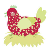 Strawberry, a crimson and lemon chicken with a speckle pattern
