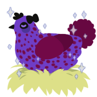 A blurple and wine chicken with a speckle pattern