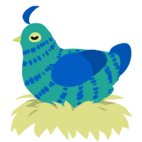 A turquoise and ultramarine chicken with a bar pattern