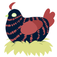 A tumblr and red chicken with a bar pattern
