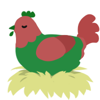 A viridian and red chicken with a head pattern
