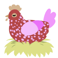 A red and lavender chicken with a speckle pattern