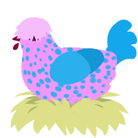 A lavender and sky chicken with a speckle pattern