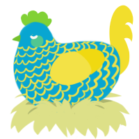 Confetti, a cerulean and yellow chicken with a lace pattern