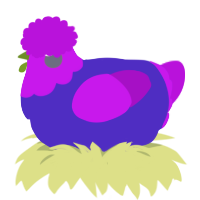 A indigo and amethyst chicken with a head pattern