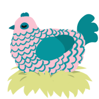 Maria, a rose and teal chicken with a lace pattern