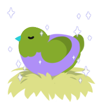 bug, a lilac and chartreuse chicken with a head pattern